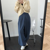 Hulianfu Spring and Autumn Women's Casual Solid Color High Waist Loose Wide Leg Pants