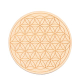 HULIANFU Log Color Chakra Pattern Round Edge Circles Carved Wooden Stand Coaster Flower of life Reload Stone Kitchen Hot Pad Mat Decor