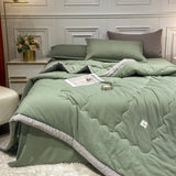 HULIANFU Summer Air Conditioning Quilt Washed Cotton Throw Blanket Quilting Thin Comforter Cooling Duvet Quilted Quilt Solid Color