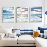HULIANFU Sunrise Coastal Decorative Canvas Poster Blue Sea Landscape Picture Waves Canvas Painting Print Beach Wall Art Picture Home Deco