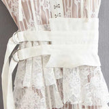 Lace High-low Sexy Summer Dress White Straps Belt Tied Women Dress D-ring Holiday Chic Ladies Party Dresses