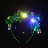HULIANFU 2023 LED Light Christmas Headband Foil Tinsel Snowflake Ball Elven Feet New Year Hair Accessories For Girls Christmas Headband Light