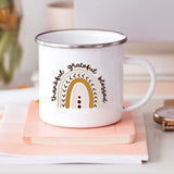 HULIANFU Rainbow Teacher Printed Enamel Mug Creative Retro Coffee Water Cups Drink Dessert Milk Cup Mugs Handle Drinkware Teacher Gifts