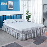 HULIANFU Top Selling Delicate Double Layers Luxury Stereoscopic Embroidered Flowers Lace Ruffle Bed Skirts with Strong Elastic Bed Cover