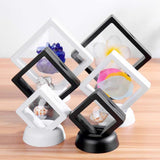 HULIANFU Square 3D Floating Jewelry Coin Display Frame Holder Box Case Stand Home Decorations  Jewelry Display Stand Ring Pendant Holder