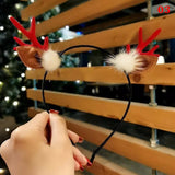 HULIANFU 2023 Christmas Headband Reindeer Antlers Horn Flower Hair Band Clasp Headwear for Kids Adult New Year Navidad Party Halloween Cosplay