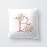 HULIANFU Pink Letter Decorative Floral Pillow Gold Alphabet Cushion for Sofa Polyester Pillowcase Decoration Salon