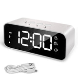 HULIANFU Rechargeable DIY Sound Recording LED Mirror Music Clock with Dual Alarms and Snooze Bedroom Decor Desk Table Phone Charger Clock