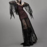 hulianfu Rosetic Gothic Mesh Pleated Sexy Strap Dress Women Dark Girl Summer Red Black Irregular Patchwork Designer Long Dresses
