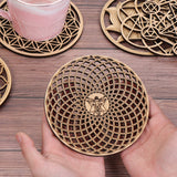 HULIANFU Log Color Chakra Pattern Round Edge Circles Carved Wooden Stand Coaster Flower of life Reload Stone Kitchen Hot Pad Mat Decor