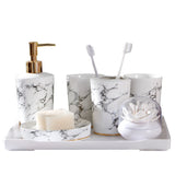 HULIANFU Wedding Set Marble Texture Ceramic Bathroom Accessories Set  Bathroom Kit Toothbrush Holder Soap Dispenser Bathroom Tray So