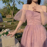 Hulianfu Elegant Midi Summer Dress Women Mesh Korean Fairy Vintage Dress Female Design One-piece Sequins Strap Dress Ladies Clothing