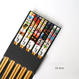 HULIANFU Reusable 5 Pair Set Handmade Bamboo Japanese Natural Wood Chopsticks Sushi Food Cat Flower Multi color Wooden Chop sticks