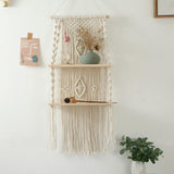 HULIANFU Macrame Shelves For Bedroom &amp; Plant Boho Home Decor Christmas Decoration Wooden Wall Shelf Candle Holder Floating Shelves Gift