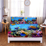 HULIANFU Seafloor Animals Digital Printed 3pc Polyester  Fitted Sheet Mattress Cover Four Corners with Elastic Band Bed Sheet Pillowcases