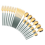 HULIANFU Pink Gold Cutlery Set Stainless Steel Dinnerware Set 24Pcs Knives Forks Coffee Spoons Flatware Set Kitchen Dinner Tableware Set