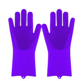 HULIANFU Silicone Dishwashing Cleaning Glove Magic Scrubber Sponge Rubber Glove for Washing Dish Kitchen Car Bathroom Pet Brush Cleaner