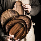 HULIANFU Whole Wood lovesickness Wood Irregular Oval Solid Wood Pan Plate Fruit Dishes Saucer Tea Tray Dessert Dinner Plate Tableware Set