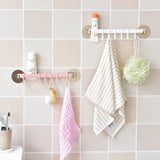 HULIANFU Strong Adhesive Wall Rack Suction Cup 6 Hooks Towel Bathroom Kitchen Holder Sucker Hanger Bathroom Powerful Hook Storage Rack