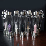 HULIANFU water bottle Drop Shipping Natural Crystal Point Healing Obelisk Wand Elixir Quartz Crystal Water Bottle To wand heals energy st
