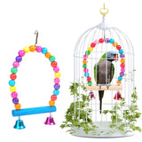 HULIANFU Natural Wooden Parrots Swing Toy Birds Perch Hanging Cage with Colorful Beads Bells Pet Supplies PXPC