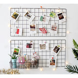 HULIANFU Nordic Home Wall Decoration Iron Grid Decor Photo Frame Postcards DIY Wall Art Display Mesh Storage Shelf Organizer Rack Holder