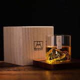 HULIANFU Japan 3D Mountain Whiskey Glass Glacier Old Fashioned Whisky Rock Glasses Whiskey-glass Wooden Gift Box Vodka Cup Wine Tumbler