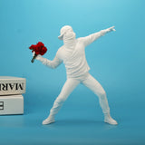 HULIANFU Resin Statues Sculptures Banksy Flower Thrower Statue Bomber Home Decoration Accessories Modern Ornaments Figurine Collectible