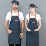HULIANFU Long Apron Denim Restaurant Hotel Waist Chef Apron Bar Pub Kitchen Waiter Waitress Cook Apron Universal Cooking Hat Caps 56-58cm