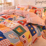 HULIANFU Orange Bedding Set Girls Boys Bed Linen Sheet Plaid Duvet Cover 240x220 Single Double Queen King Quilt Covers Sets Bedclothes