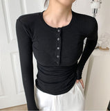 Hulianfu Spring Thin Cotton T-shirts Tees Women's Elastic Slim Solid Soft Semi-transparent O-neck Tshirt Top Real Photos