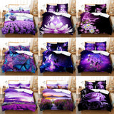 HULIANFU Purple Bedding Set Linens Duvet Cover Bed Quilt Pillow Case 3D Comforter Lavender Butterfly Double Full King Queen Twin Single