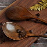 HULIANFU Natural Long Handle Wooden Spoon Japanese-Style Rice Scoop Mixing Soup Spoons Cooking Utensils Portable Tableware for Kicthen