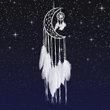 HULIANFU New Indian Style Dreamcatcher Moon Handmade Wind Chimes Wall Ornament Girls Room Decoration Feather Dream Catcher