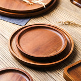 HULIANFU Japanese-style household acacia wood, rectangular and round trays, cup holders, cups, tea cups, snack trays, pizza trays