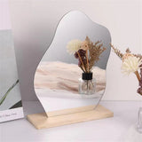 HULIANFU Makeup Mirror Ins Irregular Acrylic Decorative Mirror Wooden Base Cosmetic de maquillaje Beauty Tools Korean style