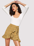 hulianfu Women Skirt  Summer New High Waist Lace Up Elastic Short Skirt Ruffled Irregular Leopard Print Zipper Skirt Casual Beachwear