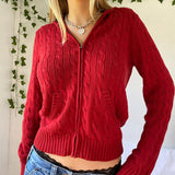 Knitted Sweater Women Hooded Cardigan Cropped Vintage Hoodies Y2K Solid Coat Women Sweater Outwear Long Sleeve Pull Femme