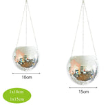 HULIANFU Retro Disco Ball Planter Basket Round Mirror Hanging Pot flower pot Wall Planter Pot Hangin Vase Desktop Decoration Balcony Vase