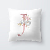HULIANFU Pink Letter Decorative Floral Pillow Gold Alphabet Cushion for Sofa Polyester Pillowcase Decoration Salon