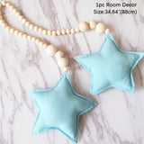 HULIANFU Nordic Boho Room Decor Double Star Moon Wooden Beads Cotton Hanging Wall Decoration Kawaii Kids Baby Bedroom Living Room Decor