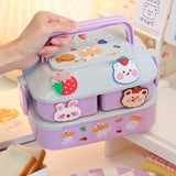 HULIANFU Kawaii Portable Lunch Box For Girls School Kids Plastic Picnic Bento Box Microwave Food Box With Compartments Storage Containers