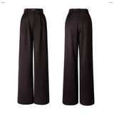 AEL Vintage Autumn Winter Women Pant Suit Dark Brown Loose Blazer Jacket & Wide Leg Pants   Office Suits Female Sets