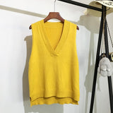 Autumn Women's Sweater Vest V-neck Sleeveless Irregular Casual Loose Knitted Pullover Tops Female Outerwear