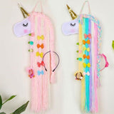 HULIANFU Unicorn Hair Clips Storage Organizer Wall Hanging Decor Hair Bow Holder For Girls Room Decor Aesthetic Wall Art Bohemian Tassel