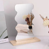 HULIANFU Makeup Mirror Ins Irregular Acrylic Decorative Mirror Wooden Base Cosmetic de maquillaje Beauty Tools Korean style