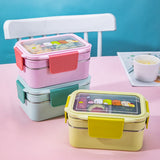 HULIANFU Portable Stainless Steel Lunch Box Double Layer Cartoon Food Container Box Microwave Bento Box for Kids Children Picnic School