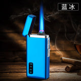 HULIANFU New Windproof Metal Dual Plasma Arc Lighter Jet USB Torch Lighter Gas Electric Butane Chargeable Pipe Cigar Lighter Gadgets