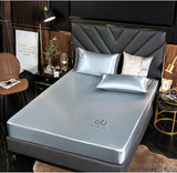 HULIANFU  WOSTAR Luxury ice silk fabrics elastic fitted sheet summer solid bedding mattress protector cover queen king size bed sheet set