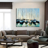 HULIANFU Wholesale High Quality handpainted Abstract boats Oil Painting On Canvas Handmade Beautiful Abstract Landscape Oil Paintings